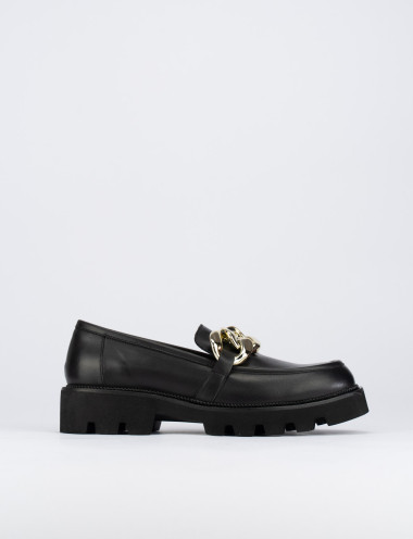 Mocasines tacón 2 cm negro cuero