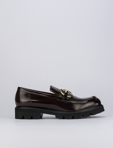 Mocasines tacón 1 cm marrón oscuro cuero