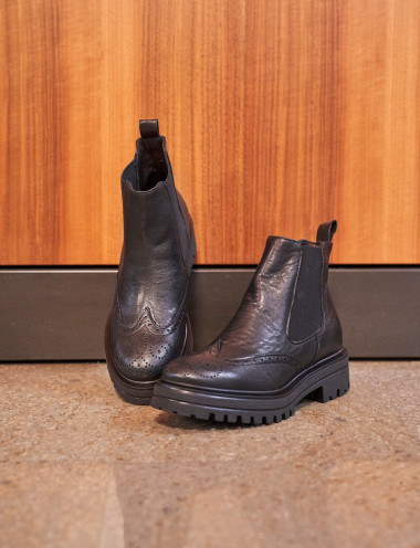 Botines de tacón bajo tacón 1 cm negro cuero