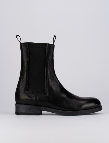 Botines de tacón bajo tacón 1 cm negro cuero