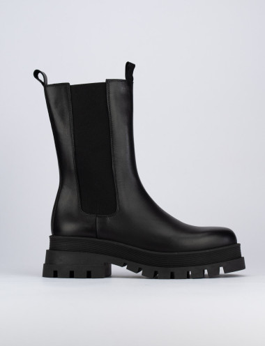 Botines de tacón bajo tacón 2 cm negro cuero