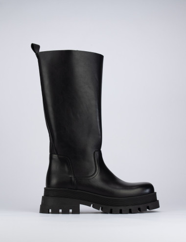 Botas de tacón bajo tacón 2 cm negro cuero