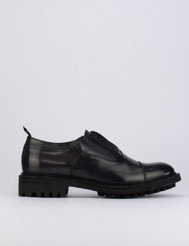 Zapatos de cordones tacón 1 cm negro cuero