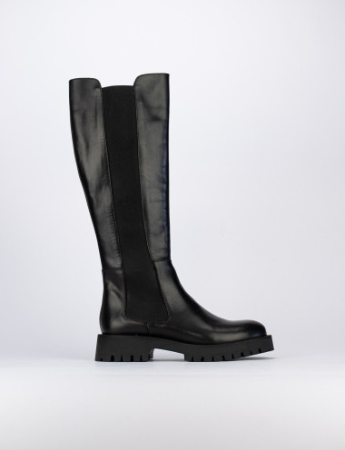 Botas de tacón bajo tacón 2 cm negro cuero
