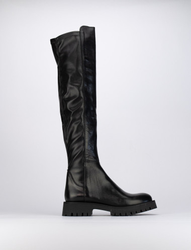 Botas de tacón bajo tacón 2 cm negro cuero