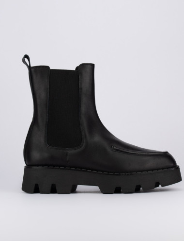 Botines de tacón bajo tacón 1 cm negro cuero