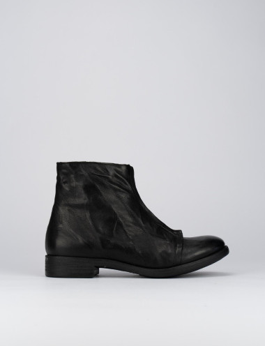 Botines de tacón bajo tacón 1 cm negro cuero