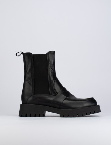 Botines de tacón bajo tacón 1 cm negro cuero