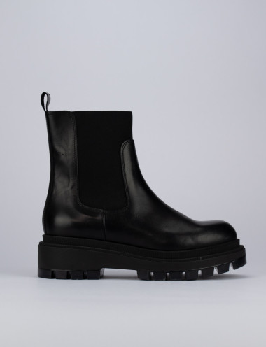 Botines de tacón bajo tacón 1 cm negro cuero
