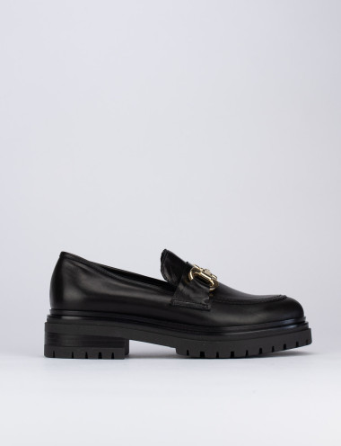 Mocasines tacón 1 cm negro cuero