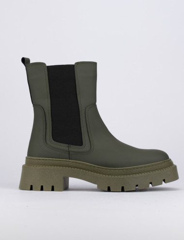Botines de tacón bajo tacón 2 cm verde cuero