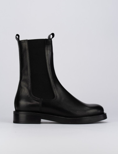 Botines de tacón bajo tacón 1 cm negro cuero