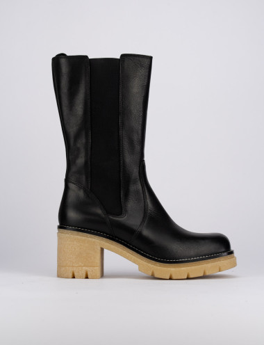 Botines de tacón bajo tacón 3 cm negro cuero