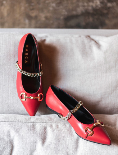 Bailarinas tacón 1 cm rojo cuero
