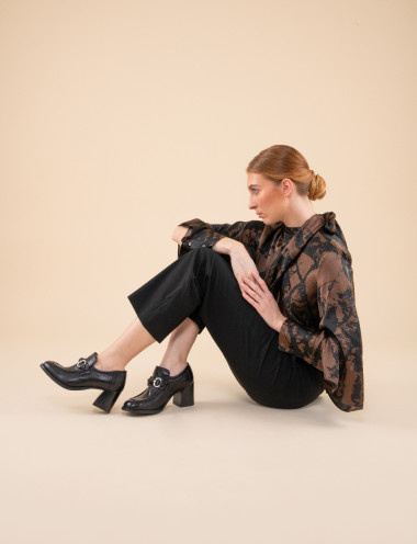 Mocasines tacón 8 cm negro cuero