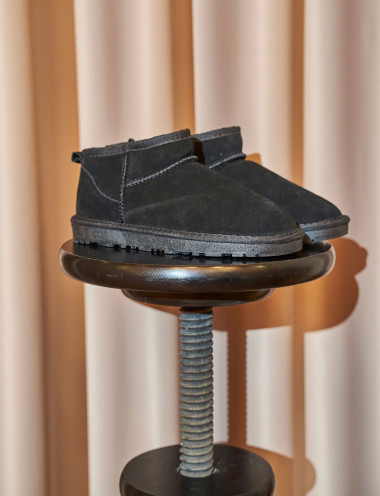 Botines de tacón bajo tacón 1 cm negro ante