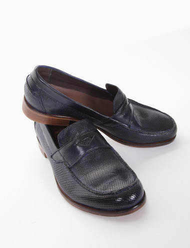 Loafers heel 2 cm blu leather