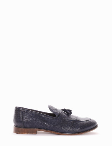 Mocasines tacón 2 cm azul cuero