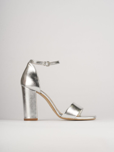 Sandalias de tacón alto tacón 8 cm plata cuero