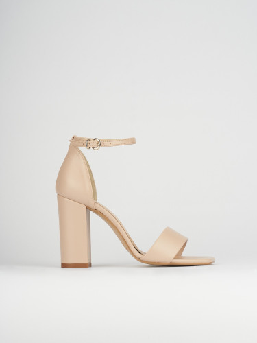 Sandalias de tacón alto tacón 8 cm beis cuero