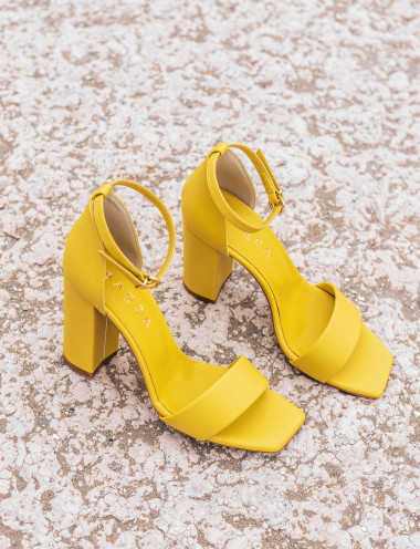 Sandalias de tacón alto tacón 8 cm amarillo cuero