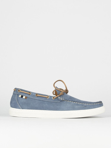 Loafers heel 1 cm light blue suede