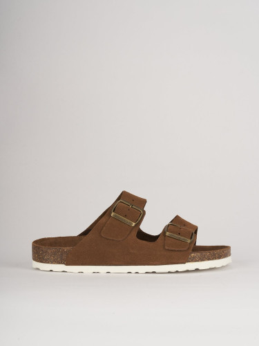 Mules tacón 1 cm marrón ante