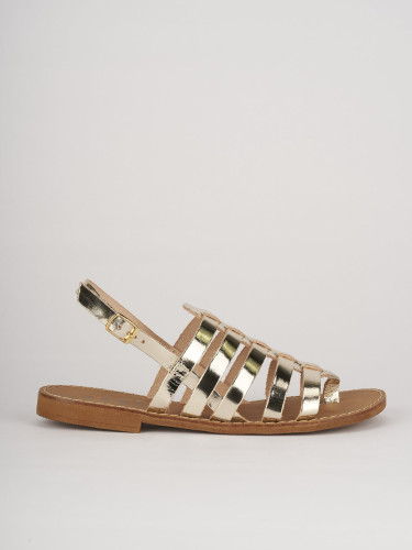 Sandalias de tacón bajo tacón 1 cm oro cuero