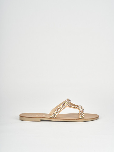 Mules tacón 1 cm beis cuero