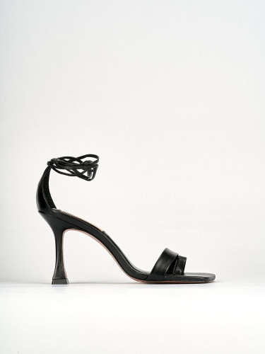 Sandalias de tacón alto tacón 9 cm negro cuero