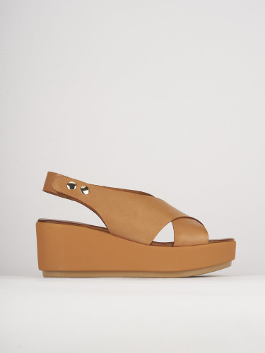Sandalias de cuña tacón 7 cm marrón cuero