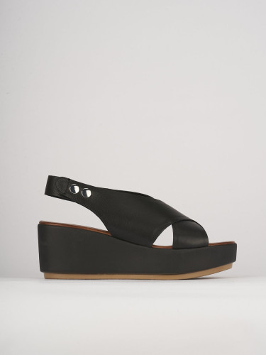 Sandali zeppa tacco 7cm pelle nero
