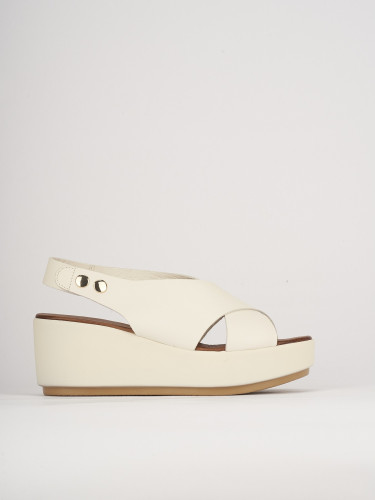 Sandalias de cuña tacón 7 cm blanco cuero