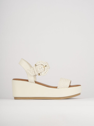 Sandali zeppa tacco 7cm pelle bianco