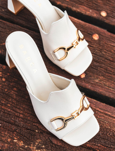 Mules tacón 7 cm beis cuero