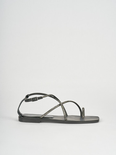 Sandalias de tacón bajo tacón 1 cm negro cuero