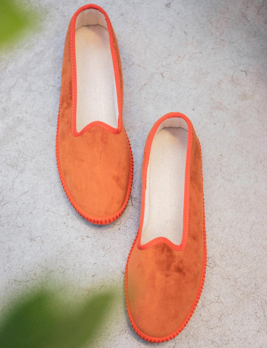Bailarinas tacón 1 cm naranja terciopelo
