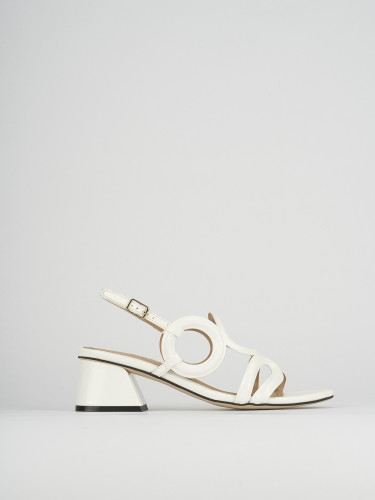 High heel sandals heel 5 cm white varnish