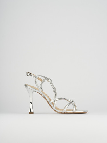 High heel sandals heel 9 cm silver leather