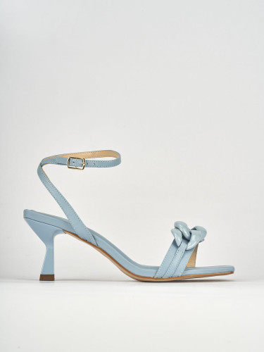 High heel sandals heel 5 cm light blue leather