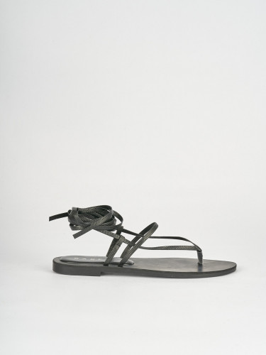 Sandalias de tacón bajo tacón 1 cm negro cuero