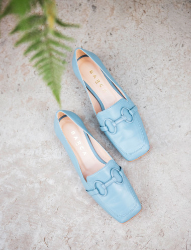 Loafers heel 1 cm light blue leather