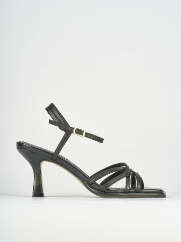 Sandalias de tacón alto tacón 6 cm negro cuero