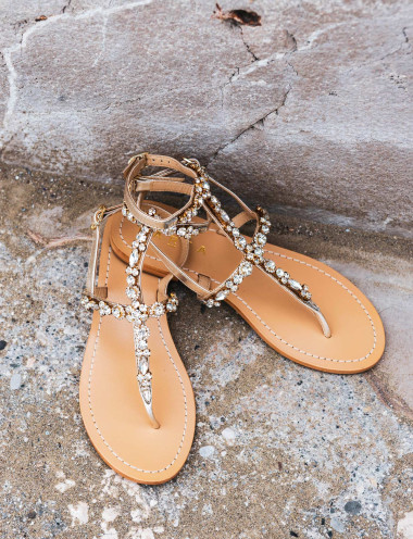 Sandalias de tacón bajo tacón 1 cm oro cuero