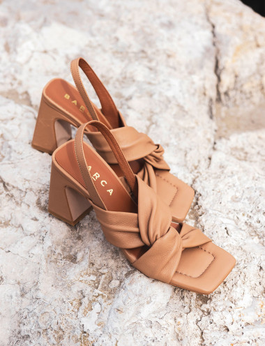 High heel sandals heel 8 cm brown leather