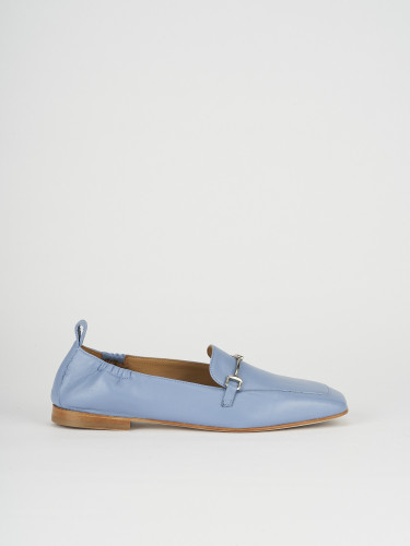Loafers heel 1 cm light blue leather