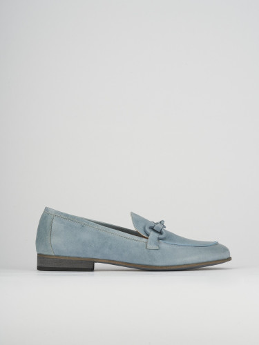 Loafers heel 1 cm light blue leather
