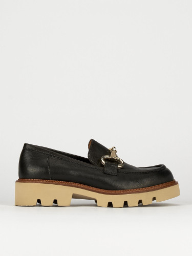 Mocasines tacón 1 cm negro cuero