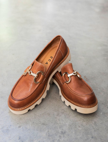 Mocasines tacón 1 cm marrón cuero