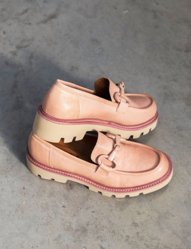Mocasines tacón 1 cm rosa cuero